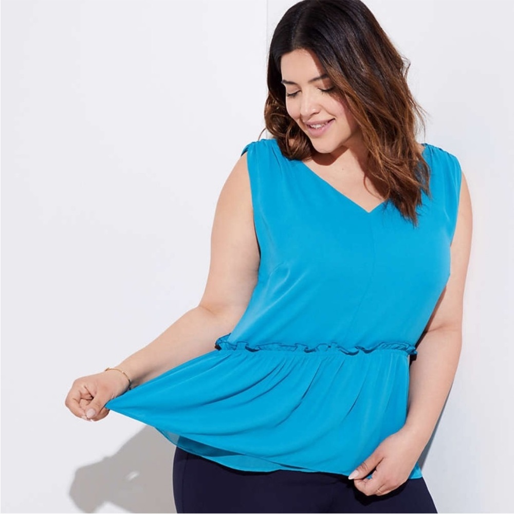 Loft Plus Double V Neck, Sleeveless, Peplum Shell Tank